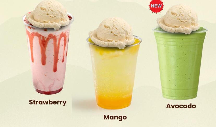 Dreamer's Coffee Shop add-on floater menu featuring ice cream in mango, strawberry, and avocado flavors in Mandaue City.